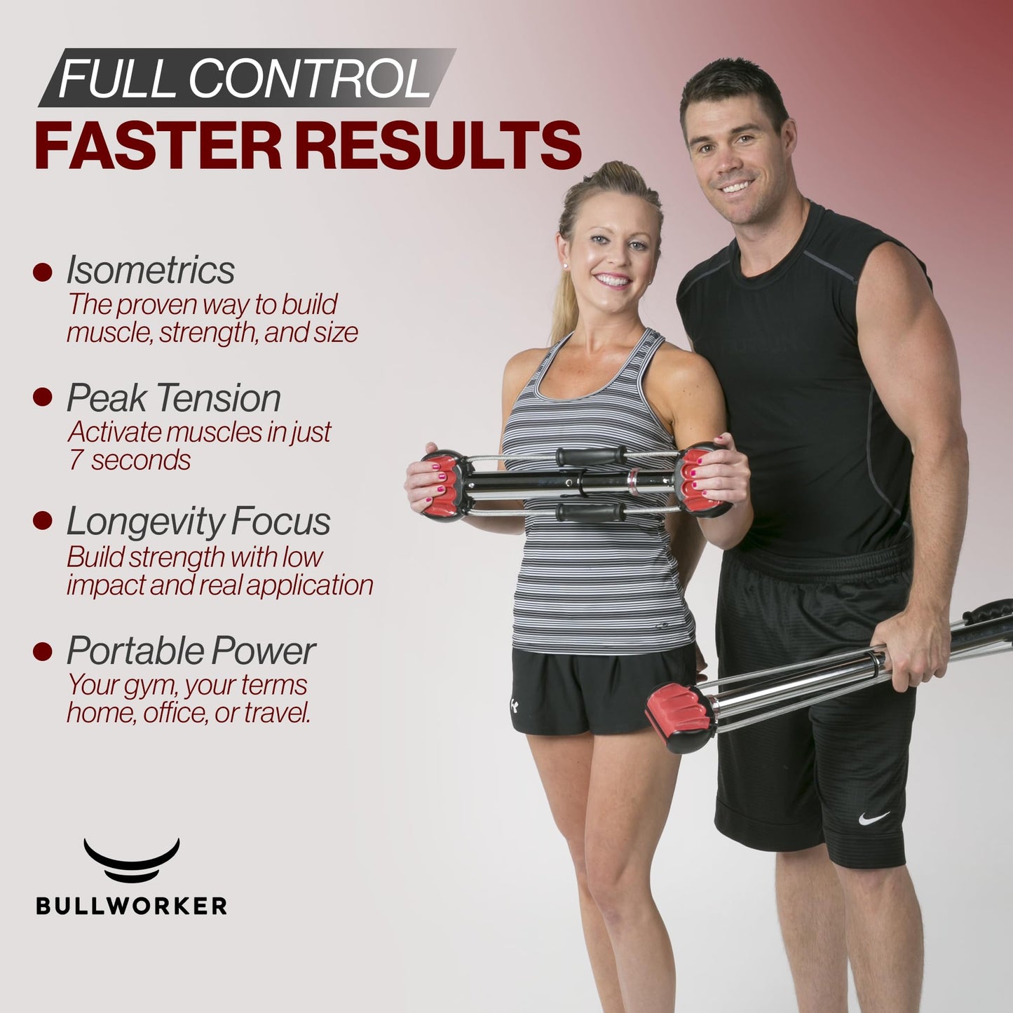 Bullworker Steel Bow 20" - Portable Home Gym Equipment & Isometric Exercise Equipment for Arms, Chest, Back, Shoulders, Core, Biceps, Triceps, Abs - Strength Training Equipment