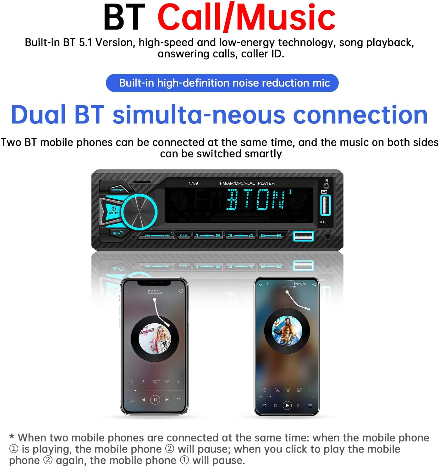 ePathChina 12V MP3 FM/MP3/WMA/FLAC/AUX/TF Car Audio Bluetooth Single DIN Car Stereo, Car FM/AM Radio LCD VA Screen Car