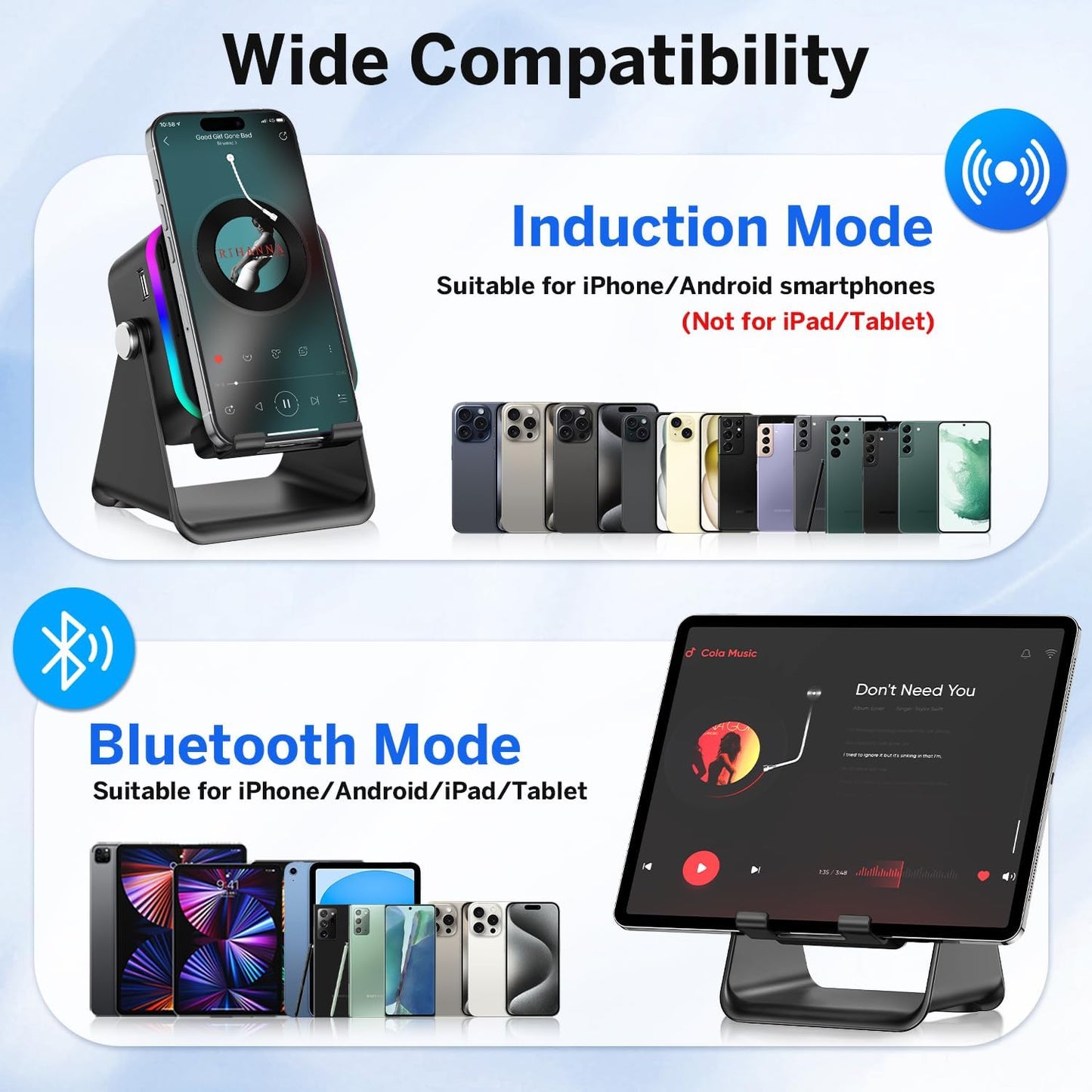 MILOUZ 5-in-1 3500mAh 8 360 Wireless Induction Speaker Bluetooth Speaker with Phone Stand,Stereo Sound, Rechargeable