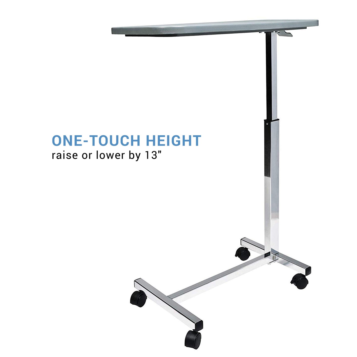Lumex Modern Overbed Table with Wheels – Height Adjustable Bedside Table for Home or Hospital Use, Grey