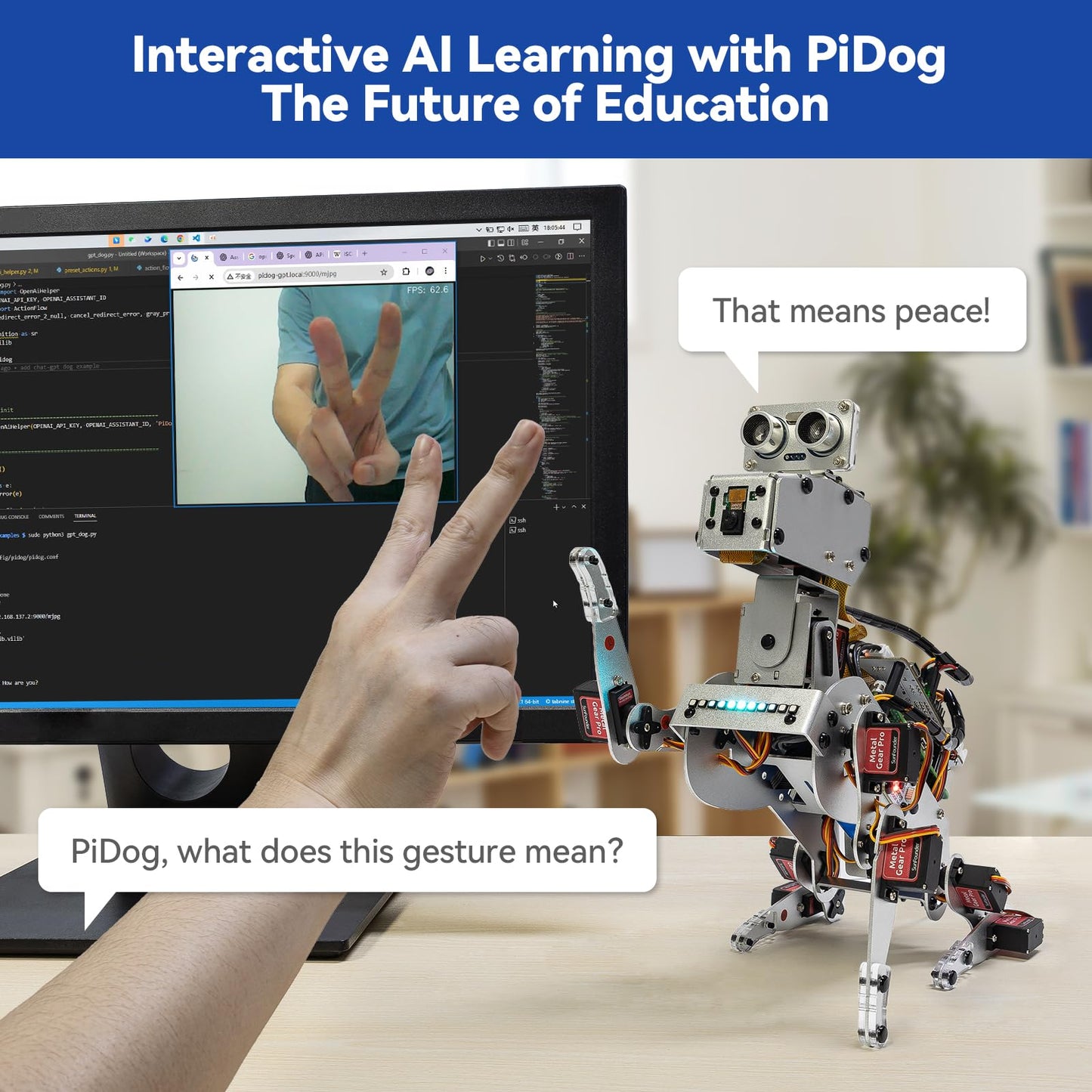 SunFounder PiDog AI Robot Dog Kit for Raspberry Pi 5/4/3B+/Zero 2W, Openclaw LLMs ChatGPT/Gemini/Grok, Voice&Video Recognition, Python, App, Battery, Gyroscope, Camera (RPI NOT Included)