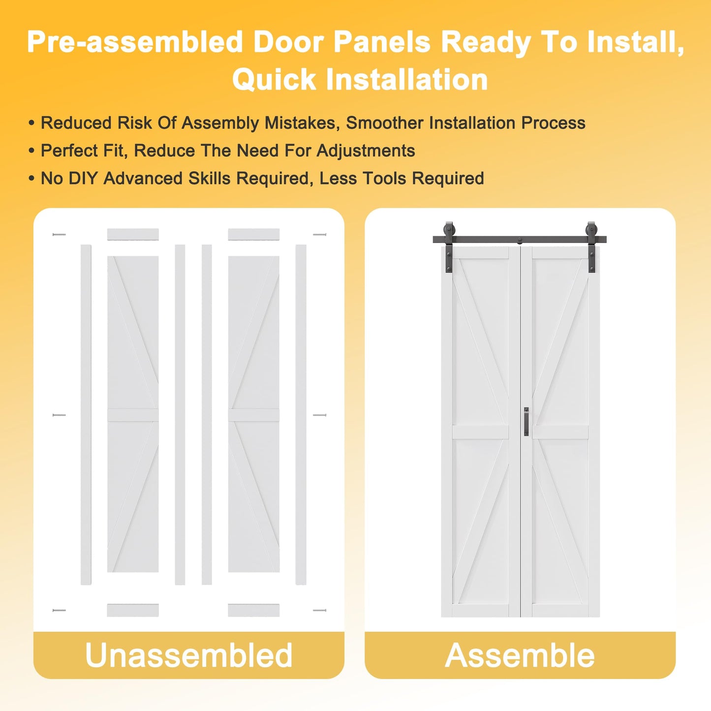 Bifold Barn Door - Pre-Assembled Panels with Sliding Hardware Kit Set, Solid Core Bifold Sliding Barn Doors, Water-Resistant Pre-Finished Bi Fold Barn Door, Easy Assembly, K-Shape, 32" x 84"