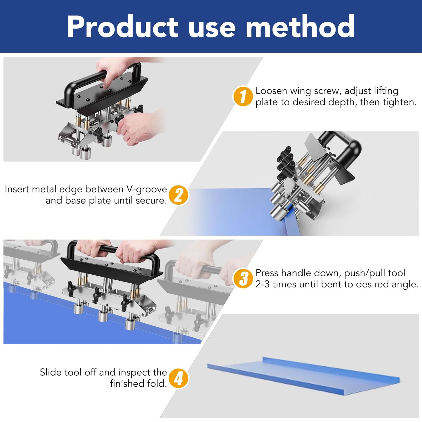 3-Station Roller for Bending Metal Roofing Materials at 0-90° Angle, Large Radius Sheet Metal Bead Roller Bender for Making 1/2-5in (13‑130mm) Bending