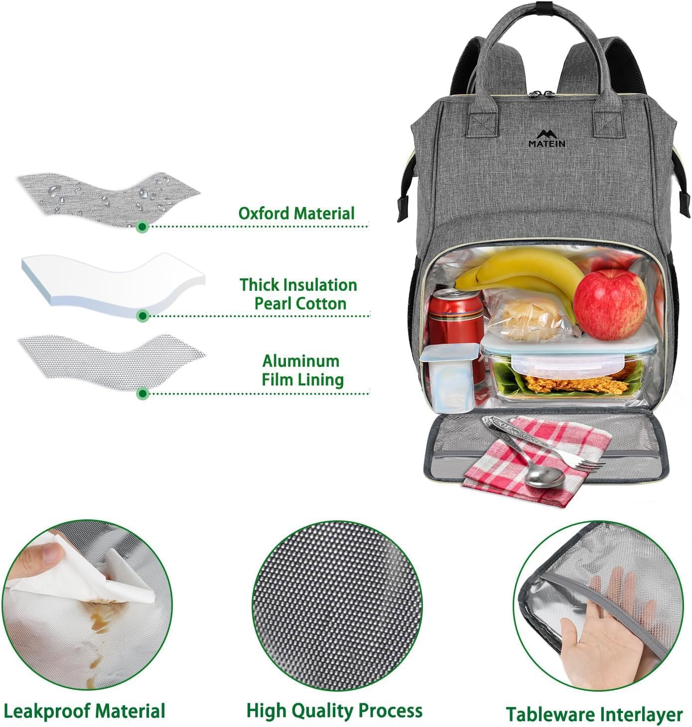 Backpack 15.6 Inch Backpack Backpacks MATEIN Lunch for Women, Laptop with Lunch Compartment, Lightweight Work