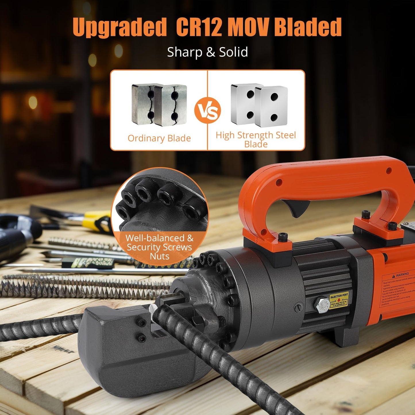 Electric Hydraulic Rebar Cutter Tool, 1350W 110V, Cutting up to 7/8 Inch #7 4-22mm Rebar, Steel, with Blades, Cutting Speed 3.5-4.0S, Concrete Construction Tools Heavy Duty (1350W RC-22)