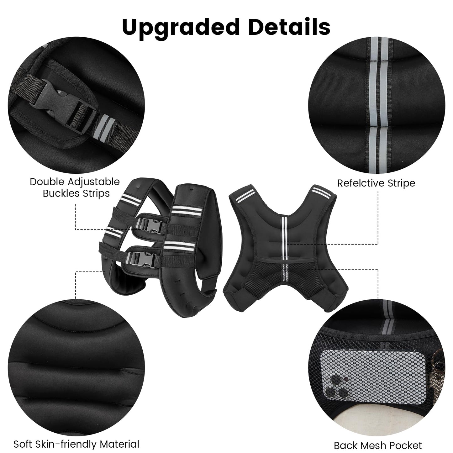 6lb/8lb/12lb/16lb/20Lb Weighted Vest Woman Men with Reflective Stripe, Chest Size Adjustable Strength Training Weight Vest for Walk Running Jogging