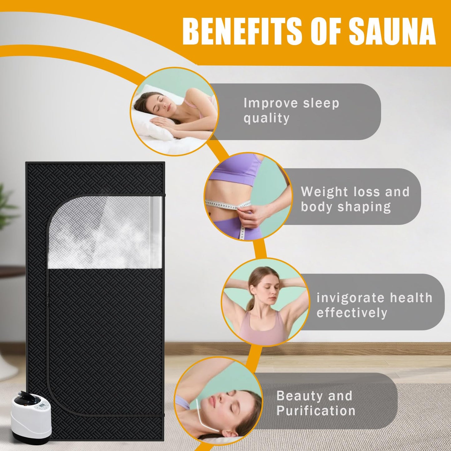 Nirvix Sauna Box, Portable Steam Sauna for Home with 1000W 3L Steamer, 9-Level Temperature Control & Remote, with Foldable Chair, for Relaxation, Detox & Indoor/Outdoor Use (2.6' x 2.6' x 5.9')