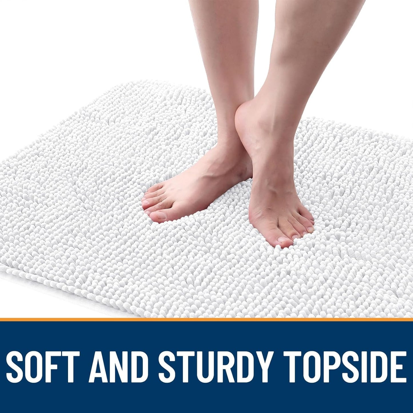 OLANLY Dog Door Mat - Absorbent Non-Slip Washable Chenille Mat for Muddy Paws | 70x24 Inches, White