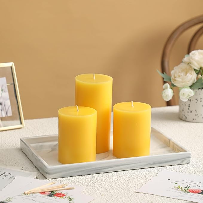 3x6 Inch Yellow Pillar Candles Set of 3 - Decorative Unscented Pillar Candles, Long Burning Dripless Candles for Table Decor, Smokeless Large Pillar Candles for Wedding, Dinner, Rustic Home Decor