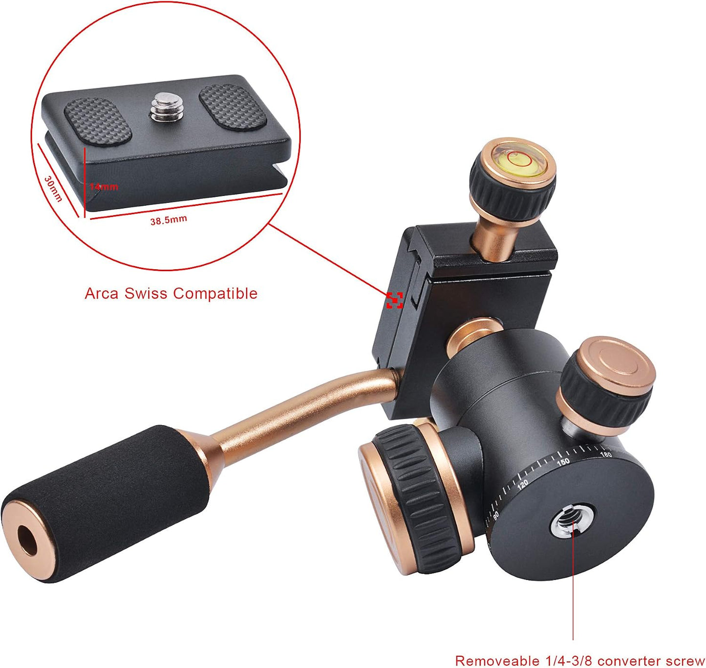 Ruittos 1/4 Tripod Head, Flexi-Tilt Universal Ball Head with Quick Release Plate, Screw for DSLR Camera, Video