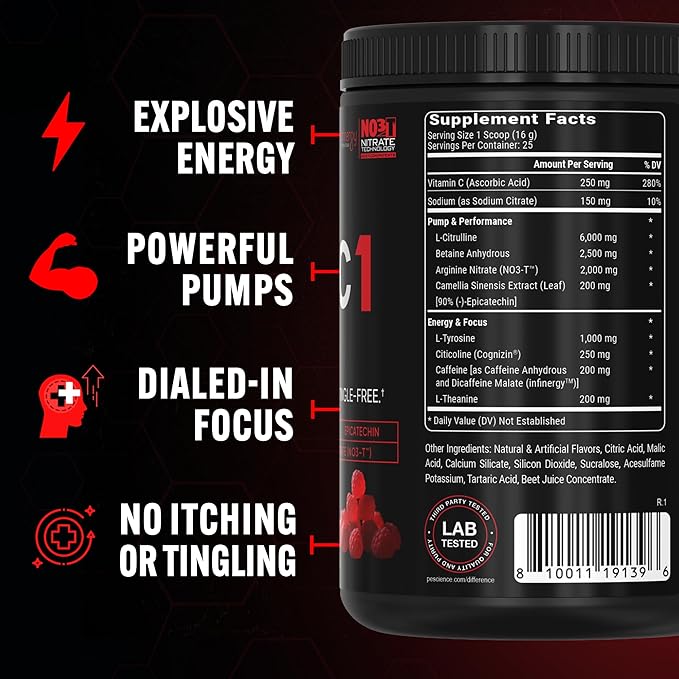 PEScience Prolific-1 Pre Workout Powder for Men & Women with L-Citrulline, Nitric Oxide Booster, Energy Powder & Nootropic for Focus ??Preworkout Without Beta Alanine ??25 Scoops, Red Razz Candy