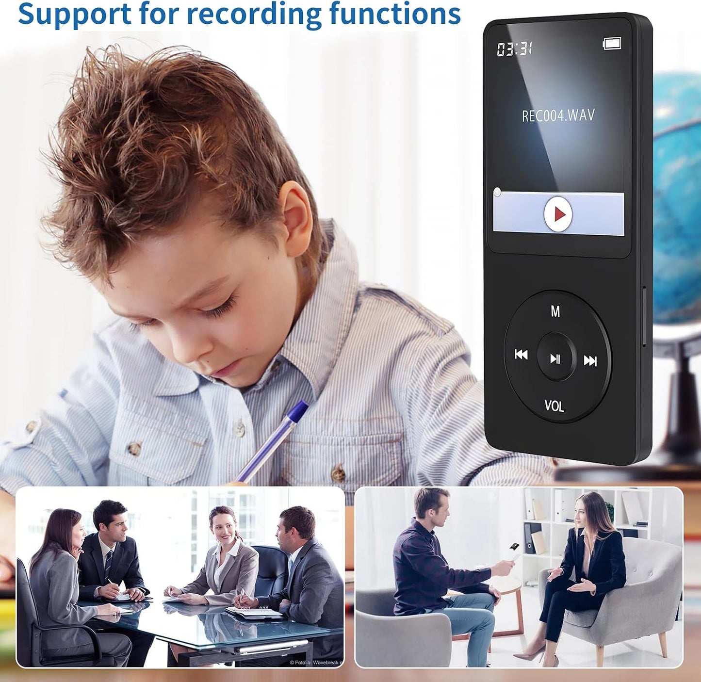VR-robot MP3 32GB 128GB Player, Music Player with Micro SD Card, Earphone,Build-in Speaker/Photo/Video Play/FM