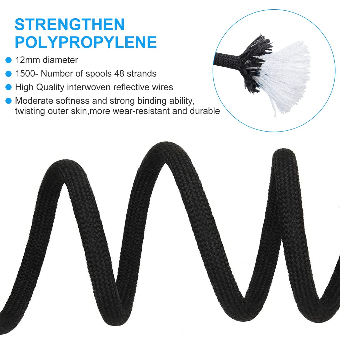 Outdoor Climbing Rope 12MM Diameter 10M(32ft) 20M(64ft) Static Rock Climbing Rope,Tree Climbing Rappelling Rope,Escape Nylon Rope,Ice Climbing Equipment Fire Rescue Parachute Rope with 2 Steel Hooks