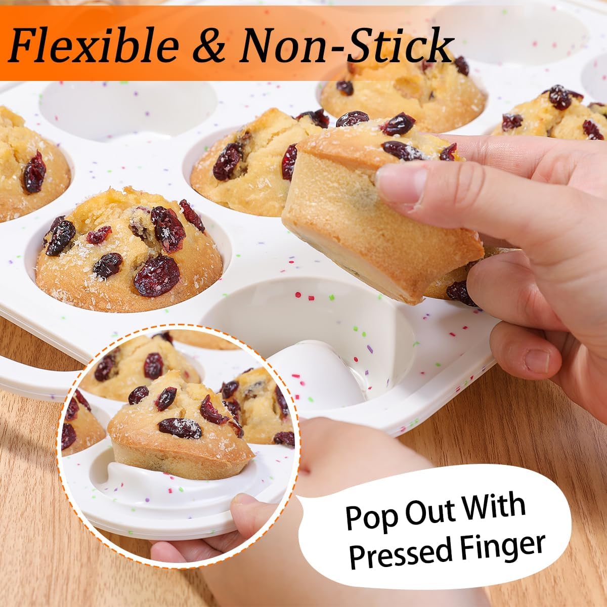 Skiennix Silicone Muffin Pans - Nonstick 12-Cup Molds with Metal Reinforced Frame | 2.8 Inch, BPA Free, Dishwasher Safe