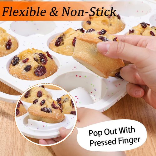CAKETIME Silicone Muffin Pan - Nonstick 12-Cup Baking Tray with Metal Reinforced Frame | 2.8-Inch Cups