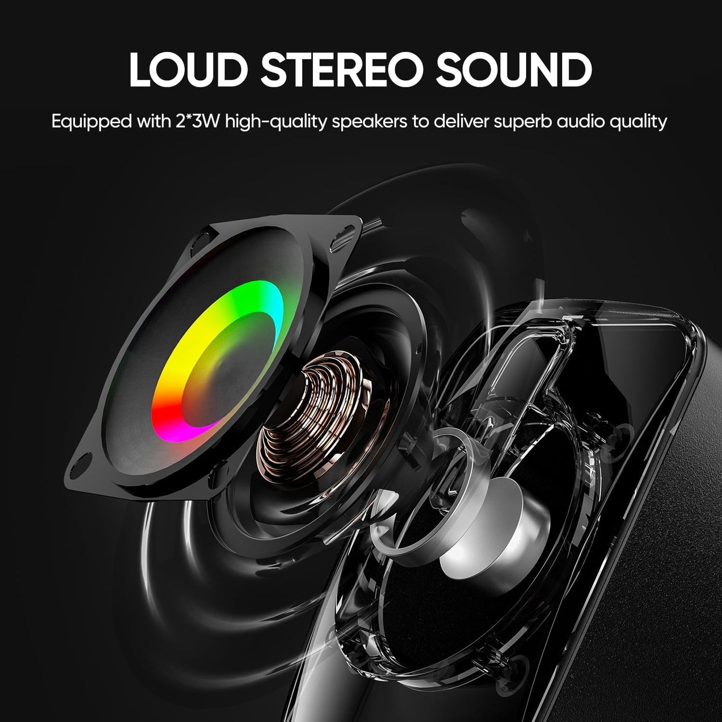 MELOGAGA 7-Color 3.5mm RGB Computer Speakers, USB-Powered PC Speakers with LED Backlight, Aux Compact Soundbar