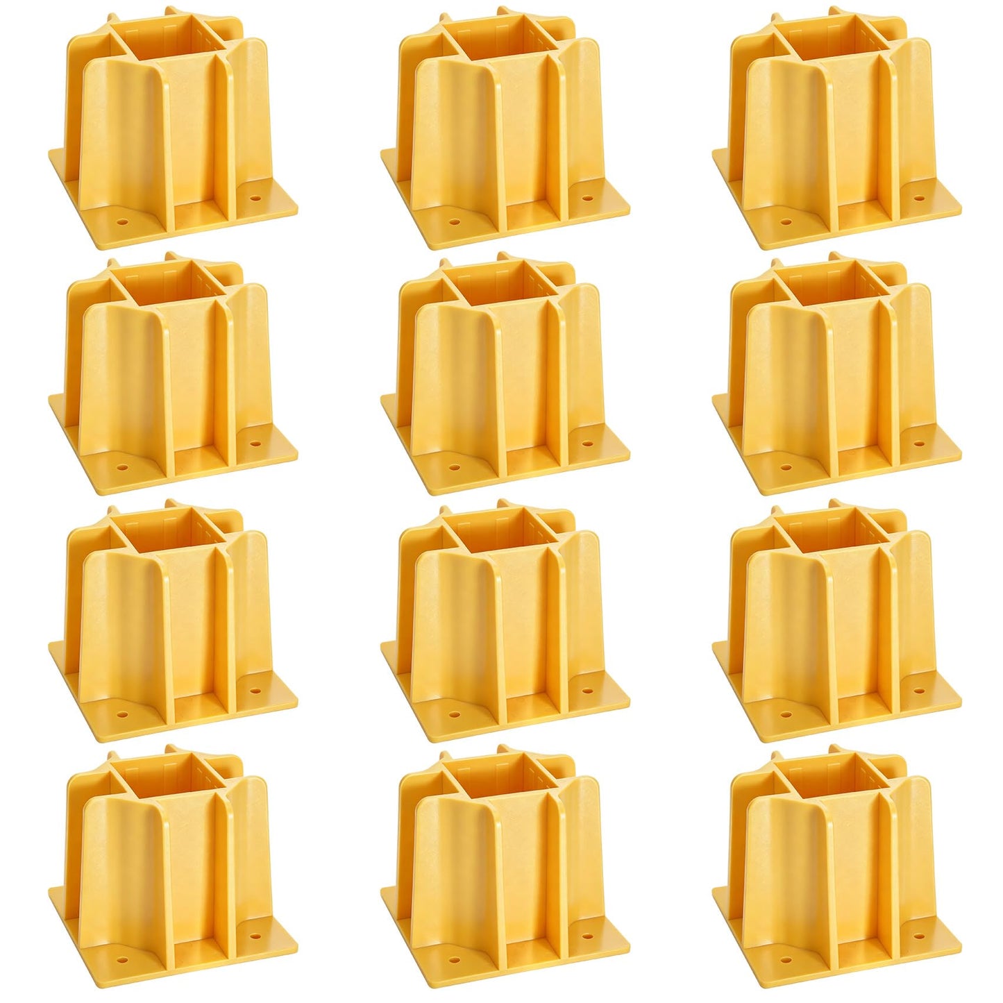 12-Pack Yellow Guardrail Base Boot with Toe Board Slot, Reusable Fall Protection Base for Scaffolding, Temporary Guardrail Systems for Residential and Commercial Construction
