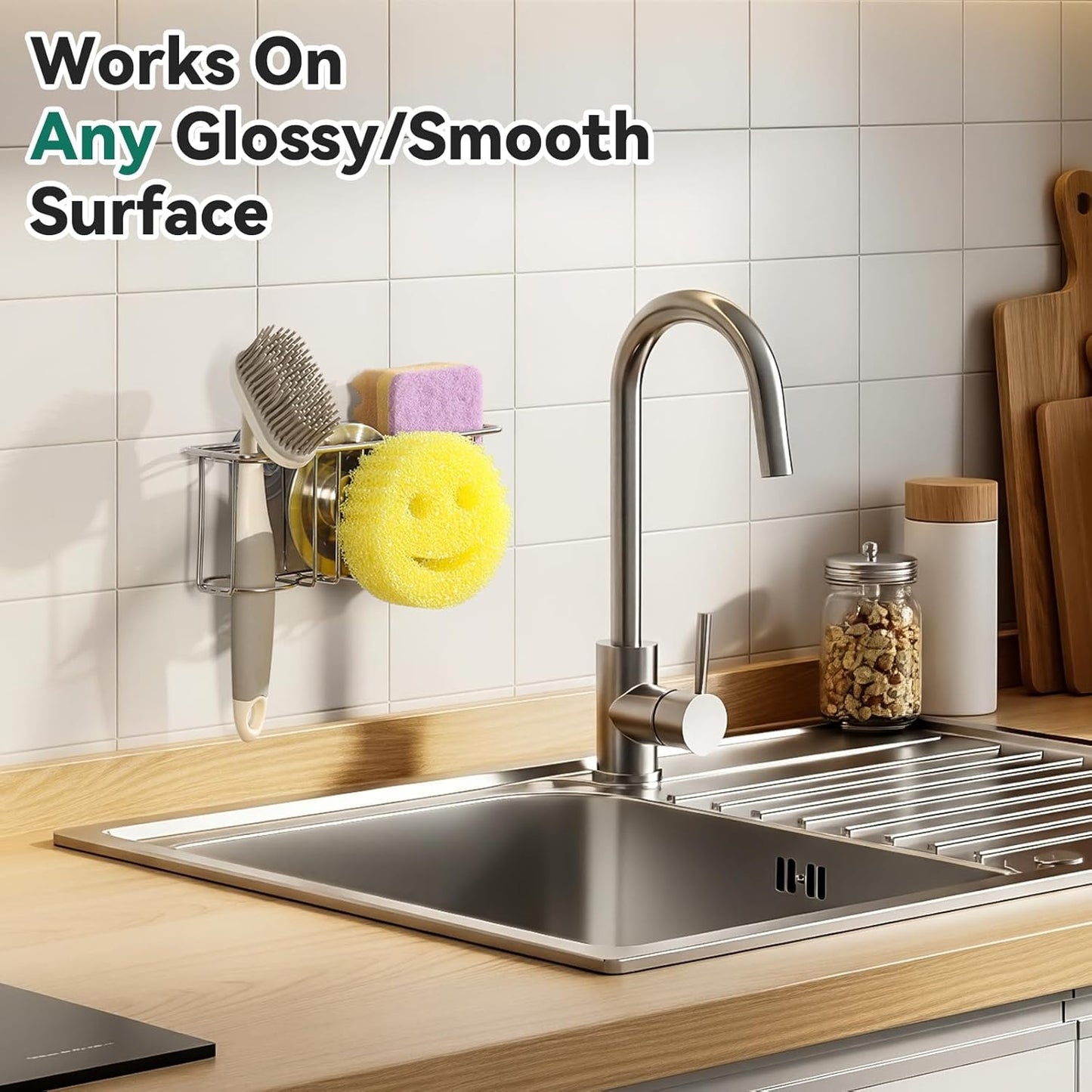 Scrub Daddy 3-IN-1 Multiuse Sponge Holder - Kitchen Sink Organizer with Suction Cups & Adhesive Hook