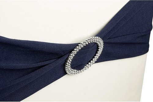 Juvale Chair Sashes - Navy Blue Spandex with Silver Rhinestone Buckles | 50 Pack, Fits 13.5-16.5 in