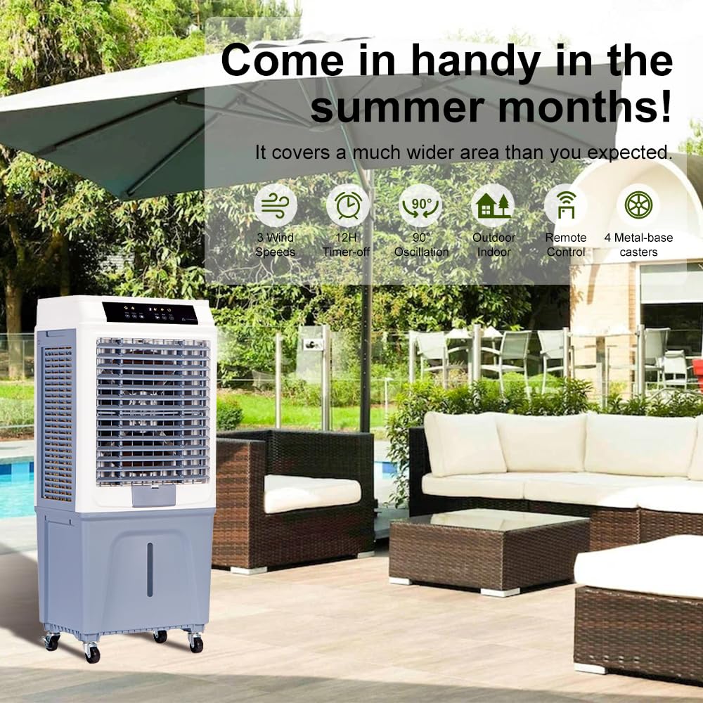 Uthfy Evaporative Air Cooler,3880CFM Swamp Cooler With 10.6 Gal Tank, 43" Portable Evaporative Cooler With Remote,12H Timer,4 Ice Pack,Oscillation,3 Speeds,3 In 1 Cooling Fan for Garage,Patio,Basement