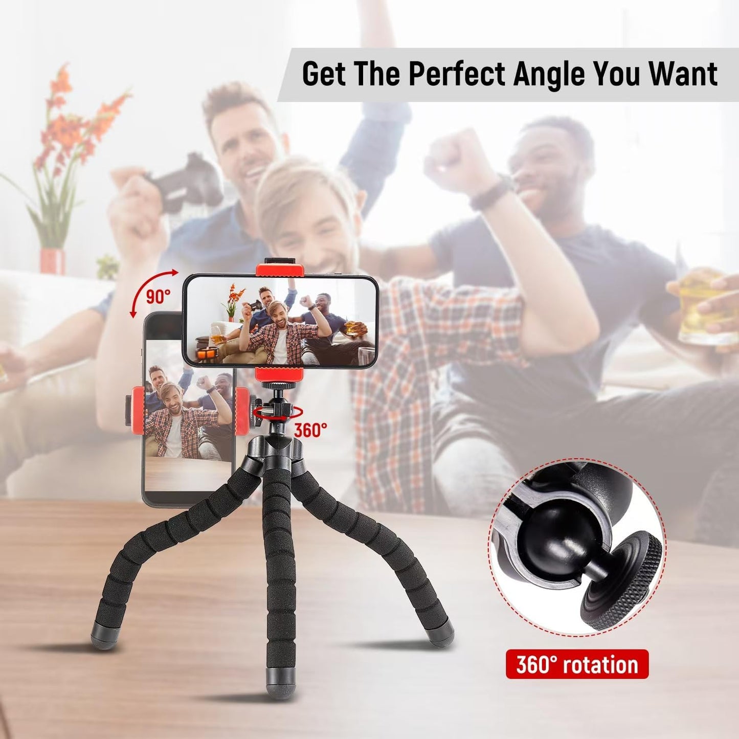 Aitteel Black(ATAY-11-1) Octopus Phone Holder Portable Flexible Cell Phone Tripod, Mini Travel Camera Stand, Compatible