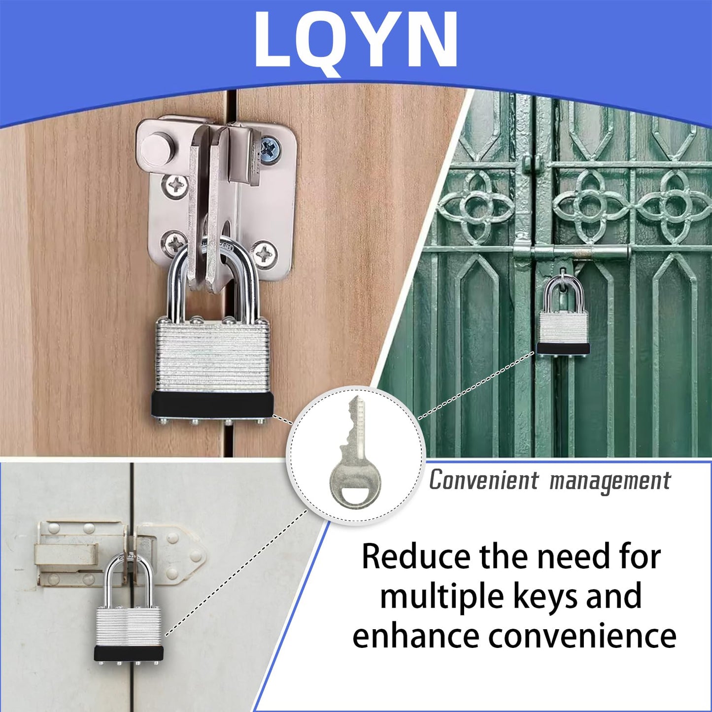 Padlocks with Same Key, LQYN 100 Pcs Laminated Keyed Padlock (1-9/16", 40mm), Keyed Alike Locks, Normal Shackle, for Storage Locker, Hasp Latch, Toolbox, Sheds
