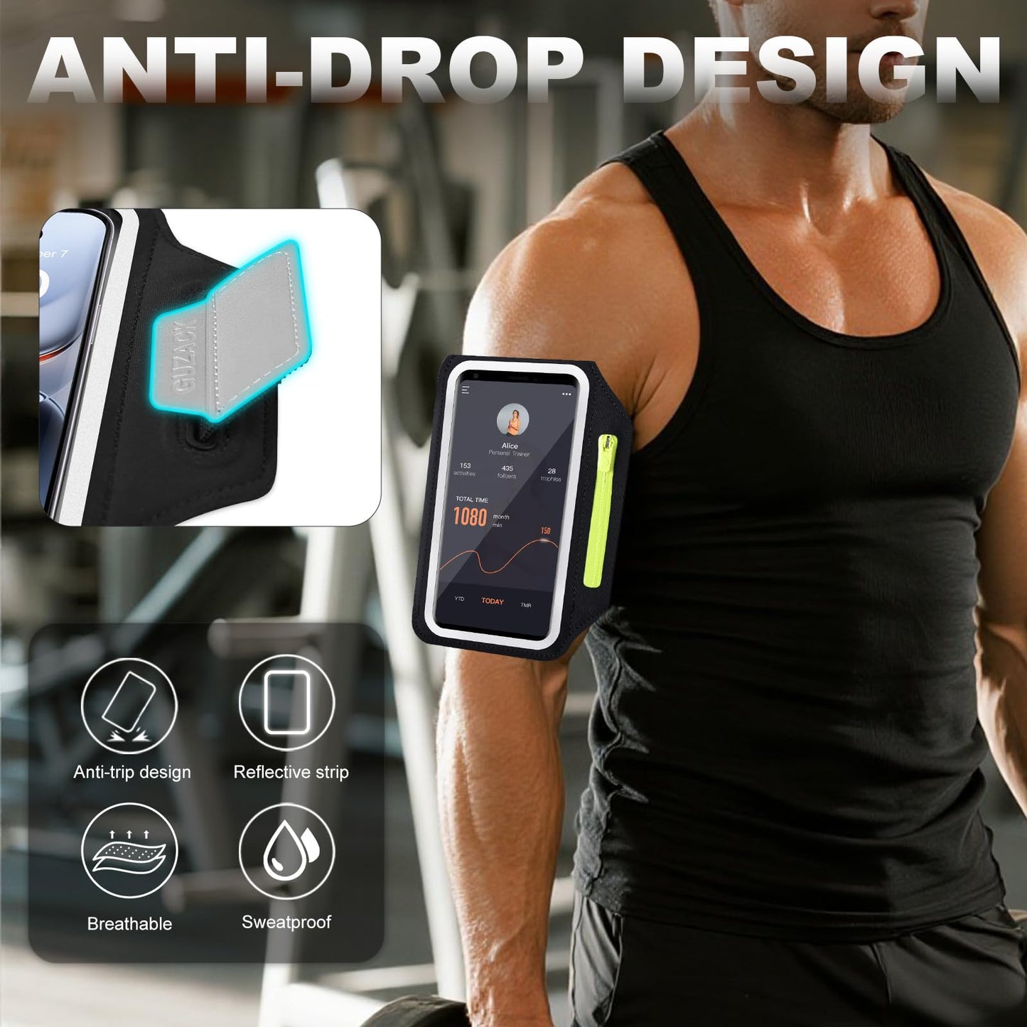 Running Armband with Earphone Pouch & Card Slot, Running Phone Holder for iPhone 17 16 15 14 Pro Max Plus Galaxy S25 S24 S23 Ultra, Up to 6.8" Phones