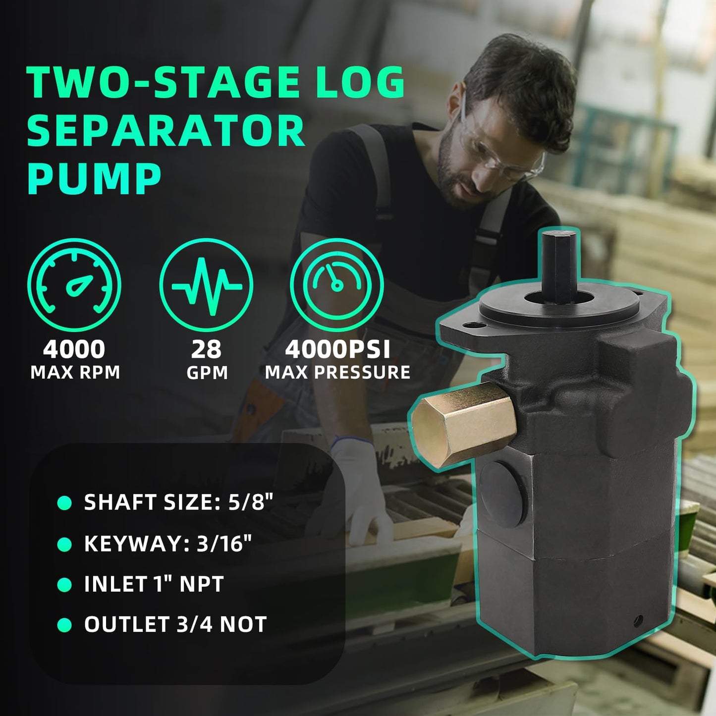 28 GPM Hydraulic Log Splitter Pump 2-Stage 4000 RPM Hydraulic Pump for Log Splitter 3000PSI Wood Splitter Pump