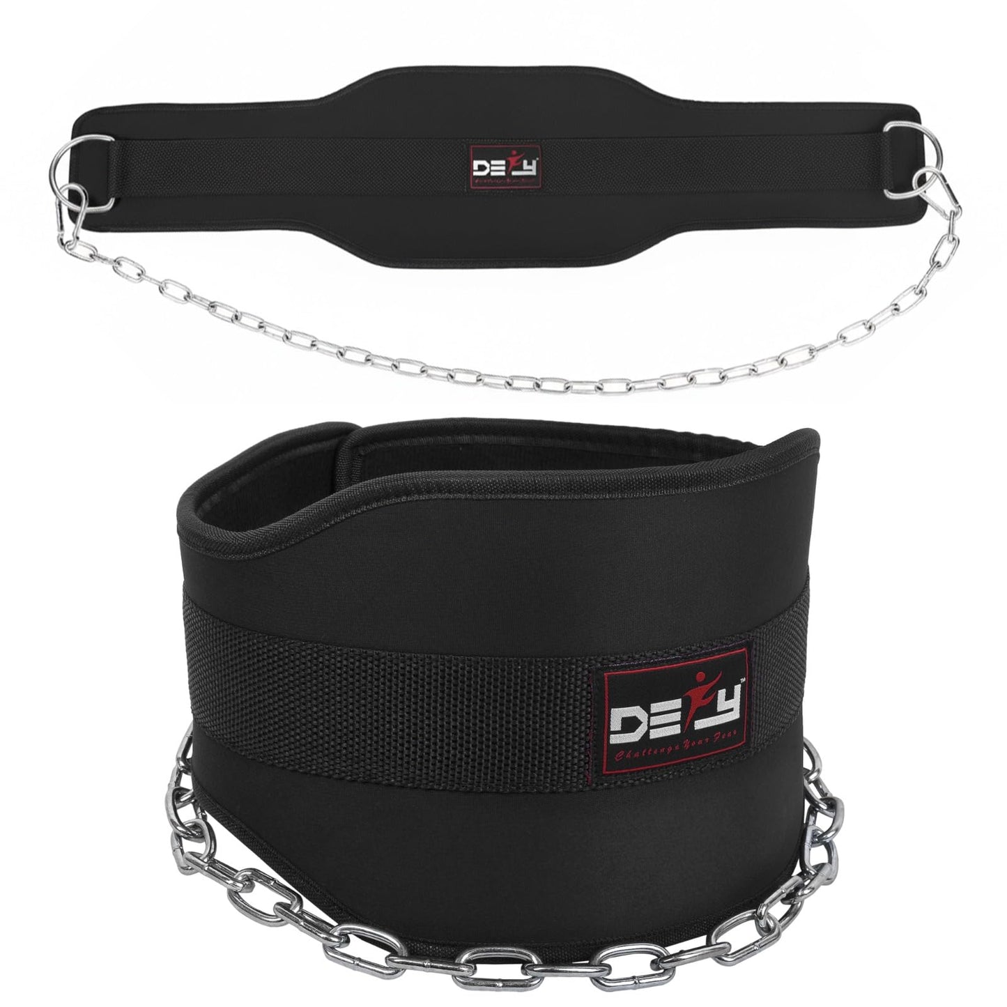 DEFY Dip Belt for Weight Lifting with 36" Steel Chain - 370 lbs weightlifting capacity - Neoprene Gym powerlifting belt for powerlifting & strength training for men & women