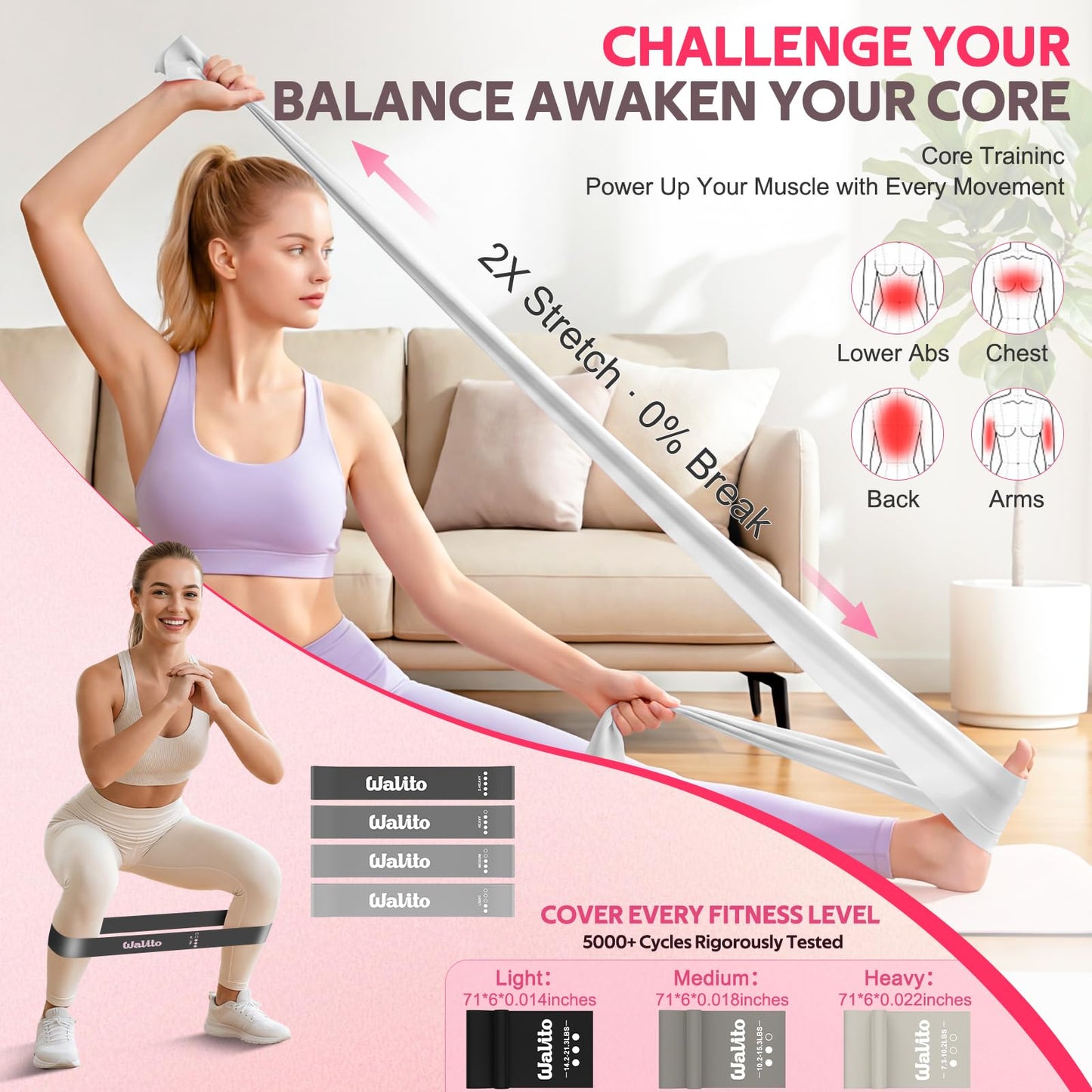 WALITO 15 PCS Pilates Kit, Adjustable Pedal Resistance Band with Handle, Figure 8 Resistance Band for Exercise Women, At Home Workout Equipment Set with Yoga Ball & Booty Bands for Full Body Gym
