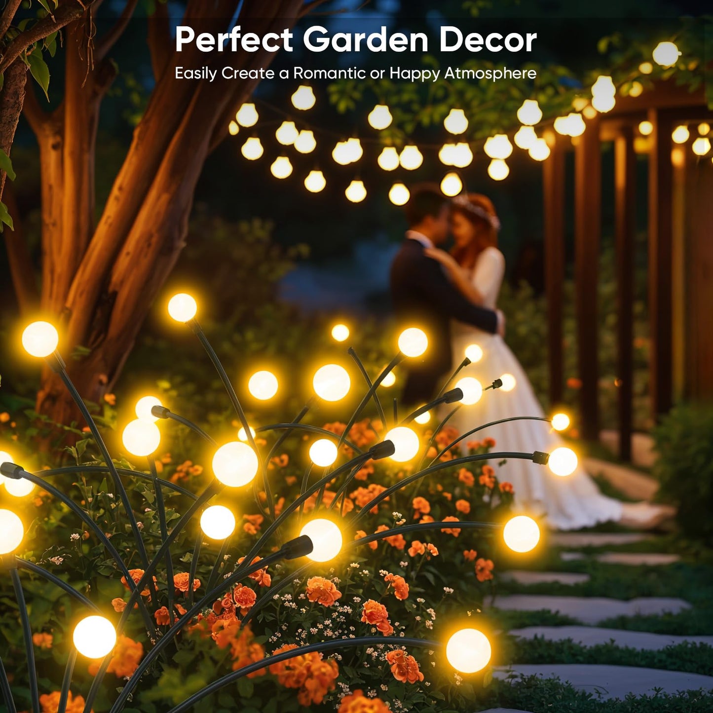 NFEVER Outdoor Solar Garden Lights - 32 LED, Warm White, 4 Pack, Waterproof Pathway Lighting, Model YBD-4P