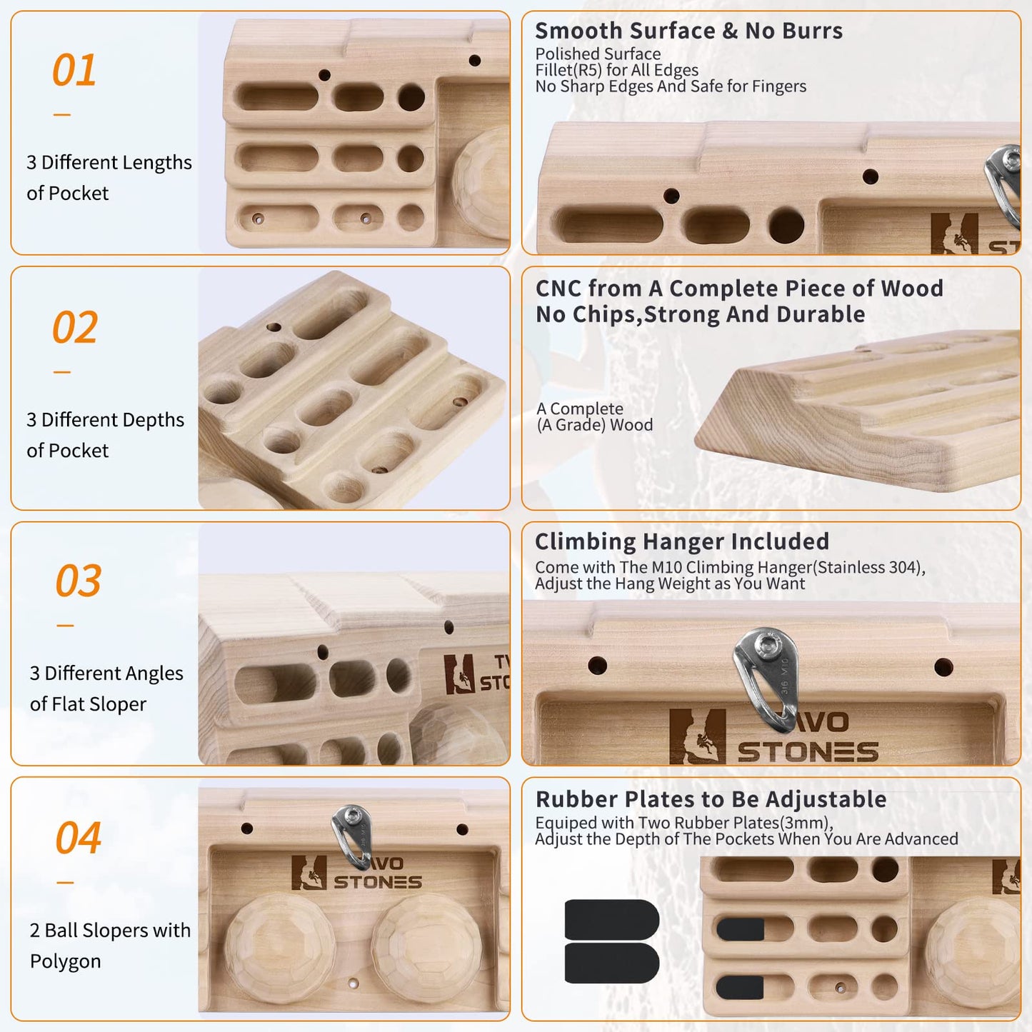 Two Stones Hangboard Rock Climbing Pull Up Bar Designed Training for Climbing, Wooden Fingerboard Climbing Finger Board Training Board for Building Core Strength and Endurance (CJ-HB2051)