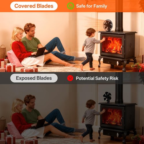 JossaColar Heat Powered Wood Stove Fan with Safety Guard | Non Electric Heat Activated Fan for Wood Burning Stove/Log Burner | Thermoelectric Fireplace Fan | Stove Accecories