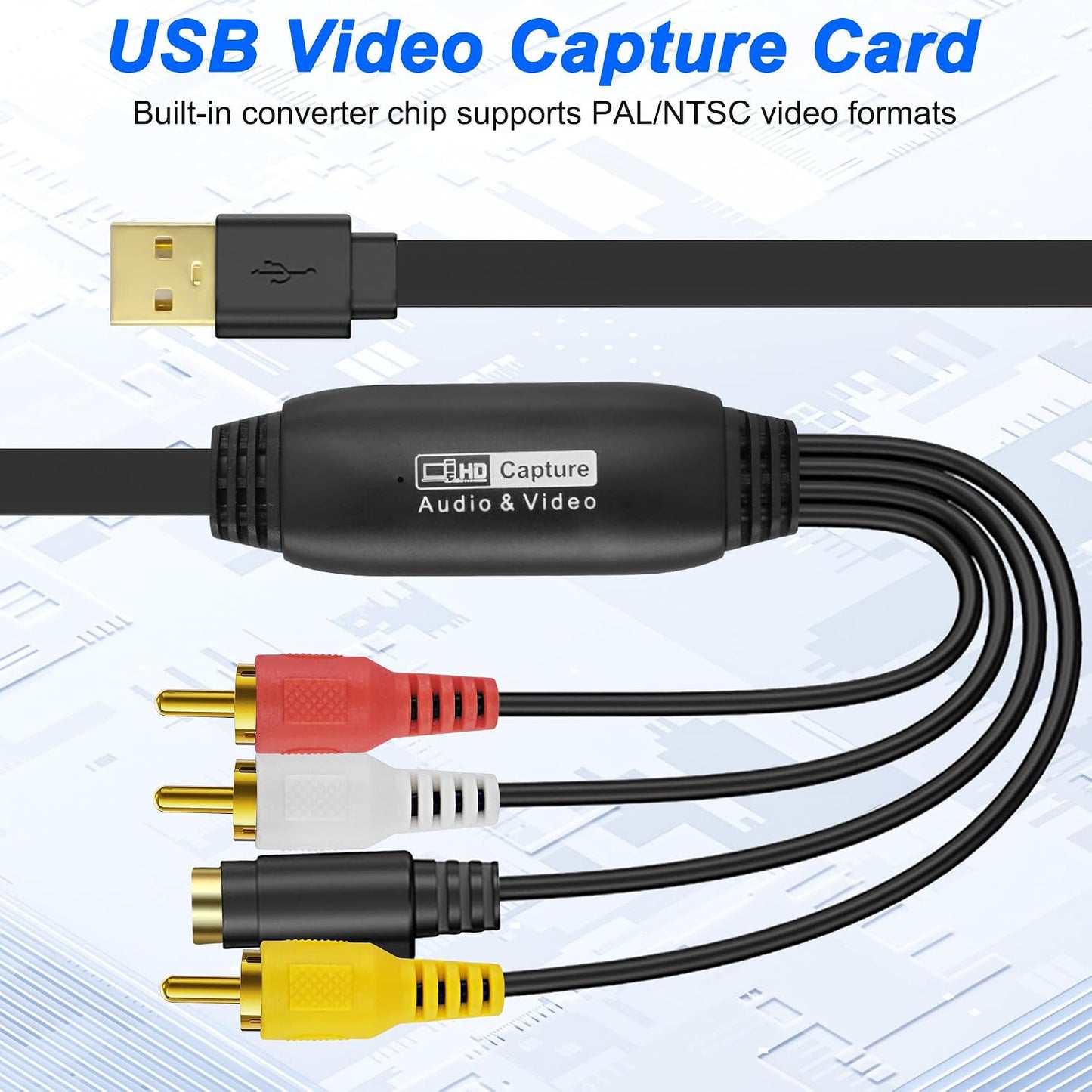 2.0 -1.2M/3.9FT (S-Video+3 XMSJSIY USB Audio Video Capture Card S Video RCA to USB Digital Grabber Recorder CVBS VHS