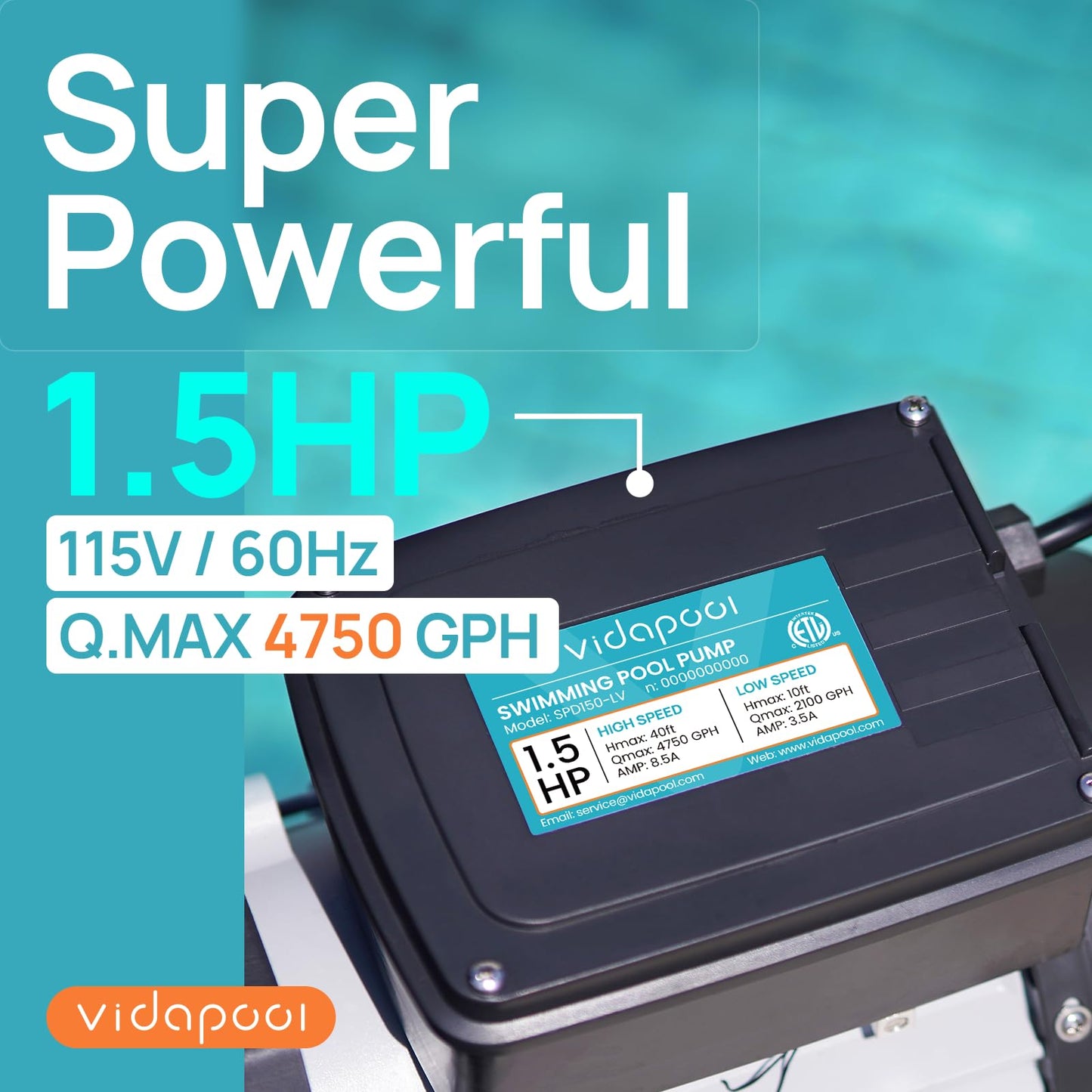 VIDAPOOL In/Above Ground Pool Pump Self Primming High Flow,Grey