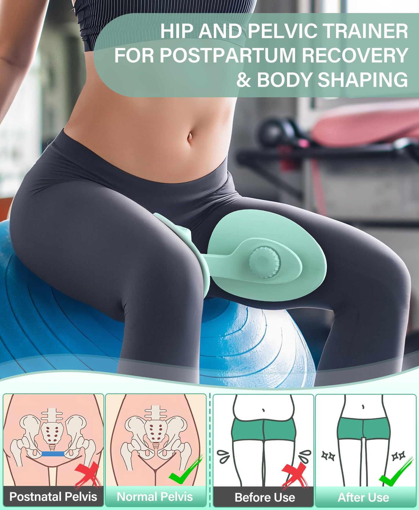 Kegel Exerciser, Pelvic Floor Muscle Exercise Devices for Women, Inner Thigh Exerciser Leg Workout Equipment Thigh Trainer for Male Hip Trimmer Inner Thigh Toner Workout (LightGreen)
