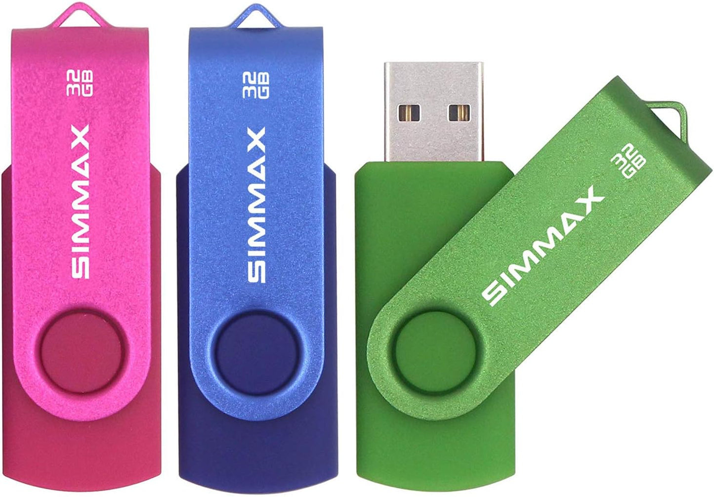 SIMMAX 3 Pack 32GB 2.0 (32GB Memory Stick USB Flash Drives Swivel Thumb Drive Pen Drive Pink Blue Green)