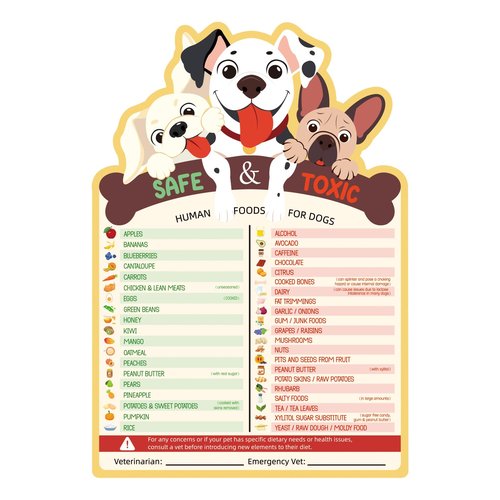 Dog Feeding Chart Fridge Magnet, Food Dogs Can or Can’t Eat 9.75x6.75in Feeding Sign Safe Food Chart Nutrition Guide for Pet New Puppy Essentials