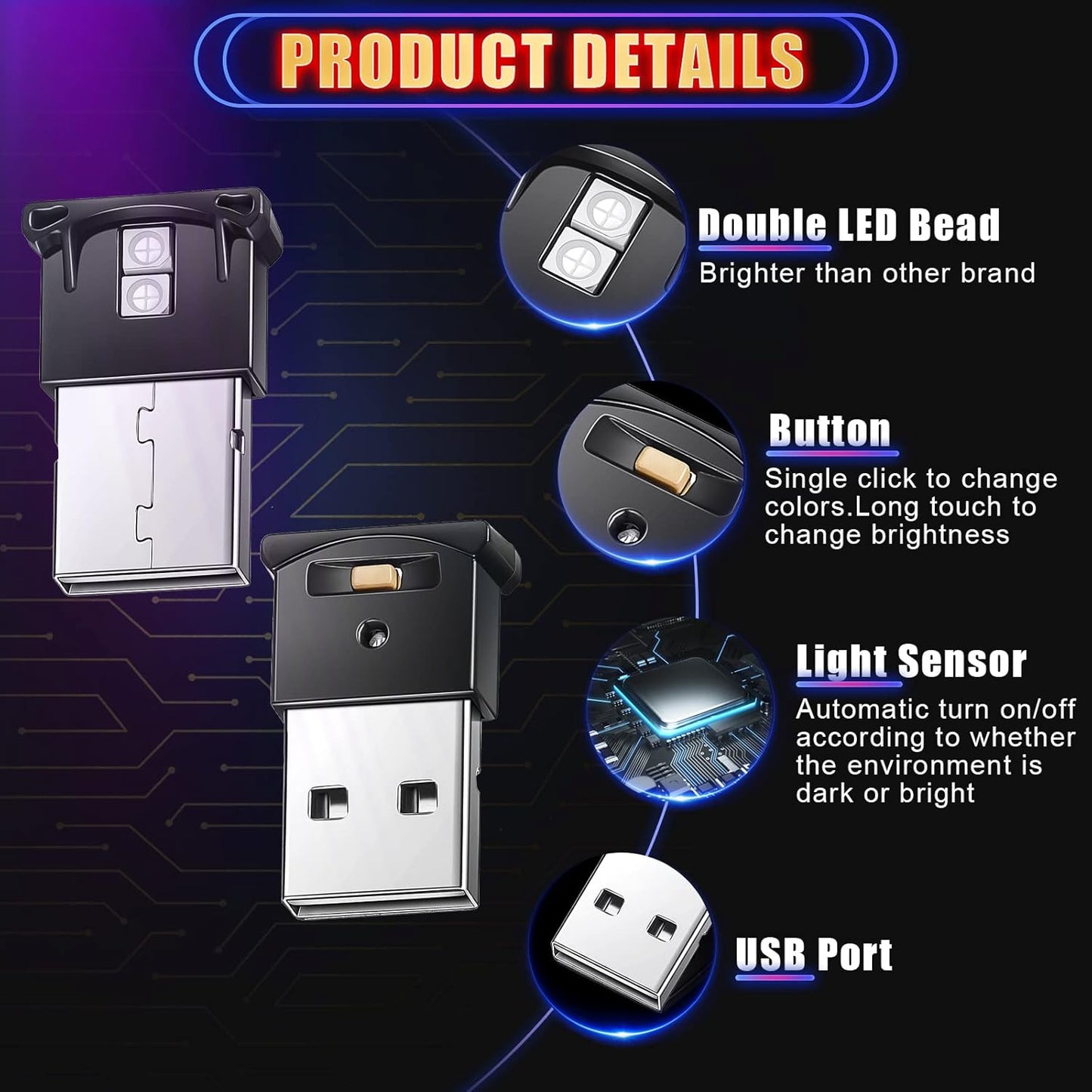 4 5v 8 Frienda Pieces Mini USB LED Light, Car LED Interior Lighting Smart USB Atmosphere Light, Laptop Keyboard Office