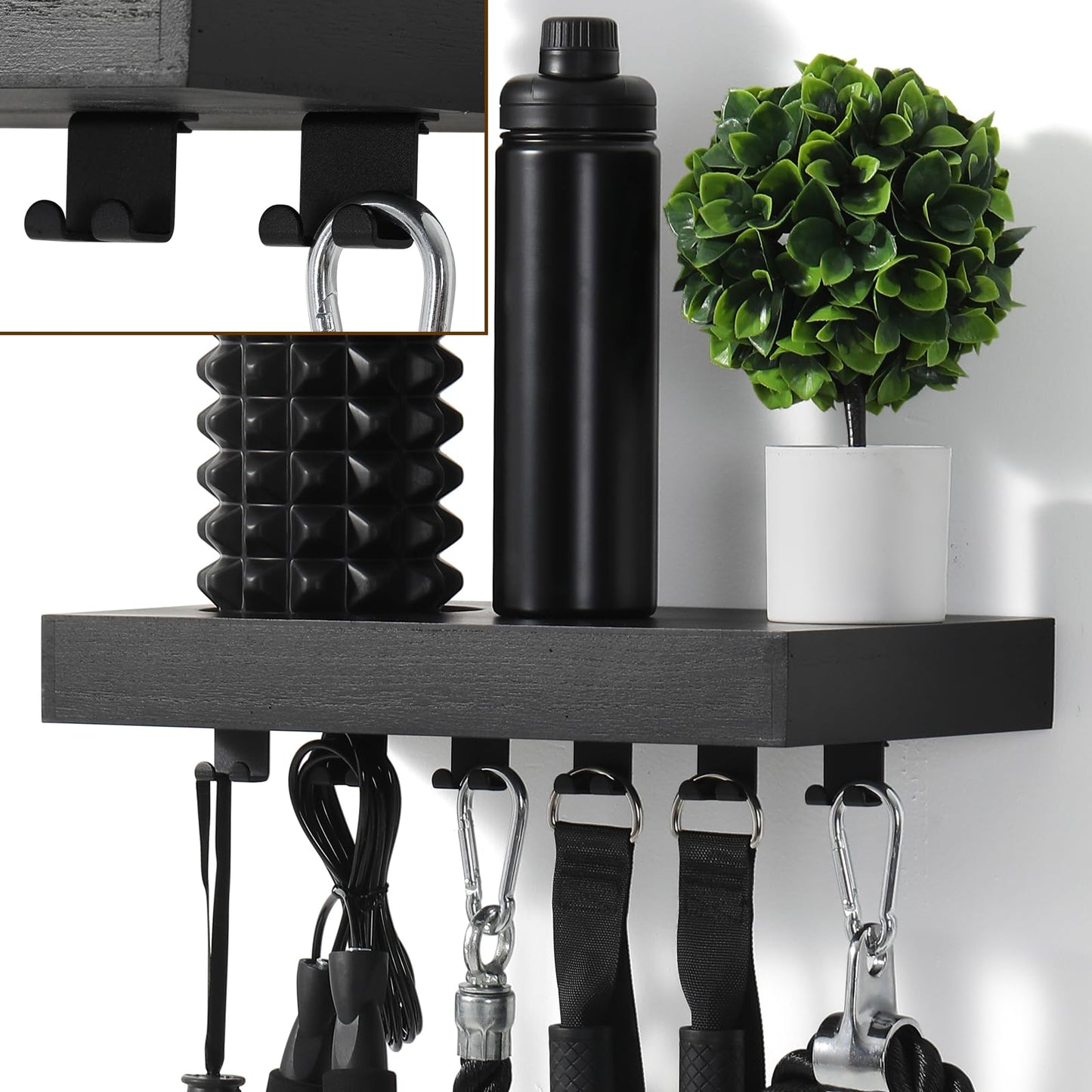 Wishtofly Tonal Accessory Shelf, Wall Mount Floating Shelf Organizer Fits Various Home Gym Accessories, Heavy Duty Space Saving Tonal Storage Rack with 6 T-Locks Clips Hooks Adapters Hanger, Black