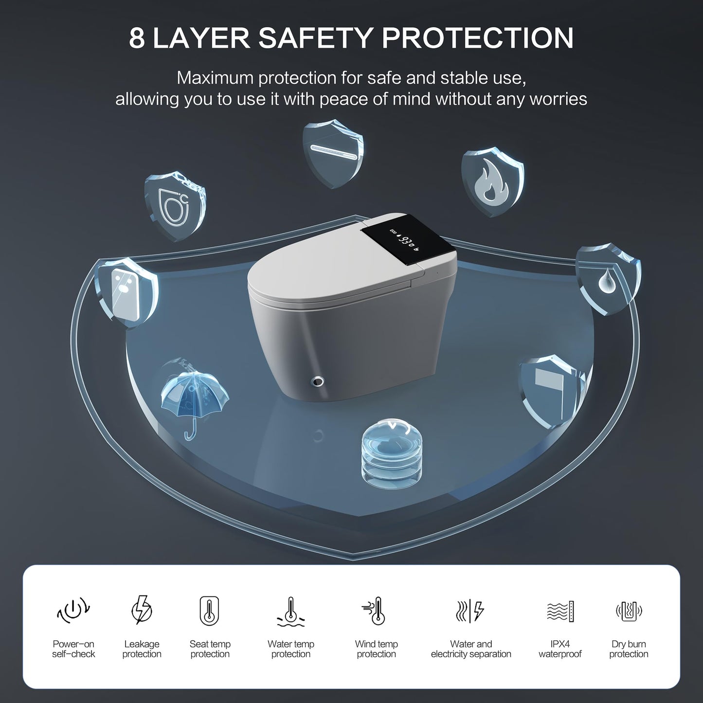 Smart Toilet with Bidet Built-in, Auto Flush Modern Bidet Toilet Combo with Foot Sensor, Heated Seat, Warm Air Dryer & LED Display, Tankless One Piece Elongated Electric Toilet, 1.28 GPF