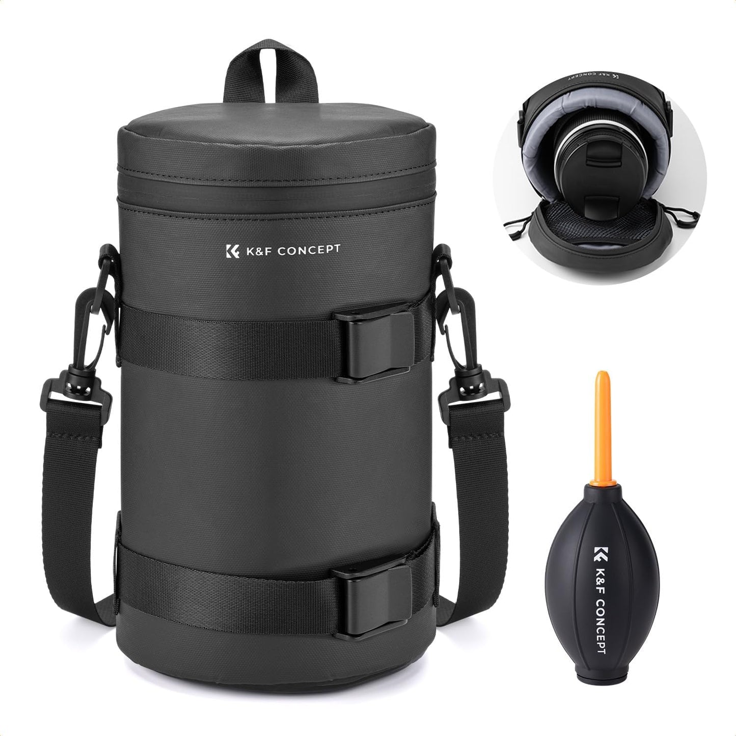 4.53" x8.6" K&F CONCEPT Camera Lens Pouch Case, Waterproof Zipper Lens Protective Bag, Shockproof All-round Camera Lens