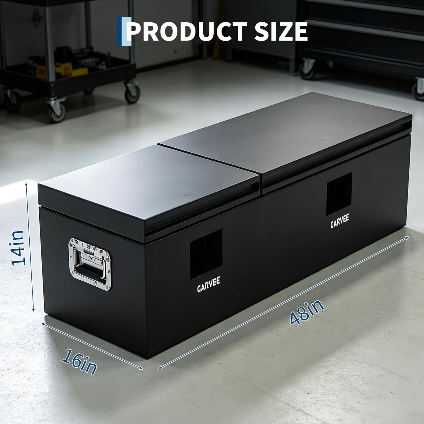 GarveeLife Steel Truck Bed Tool Box, 48x16x14 Inch Storage Box with Side Handle, Chest Toolbox Weatherproof Organizer for Pickup Truck RV Trailer