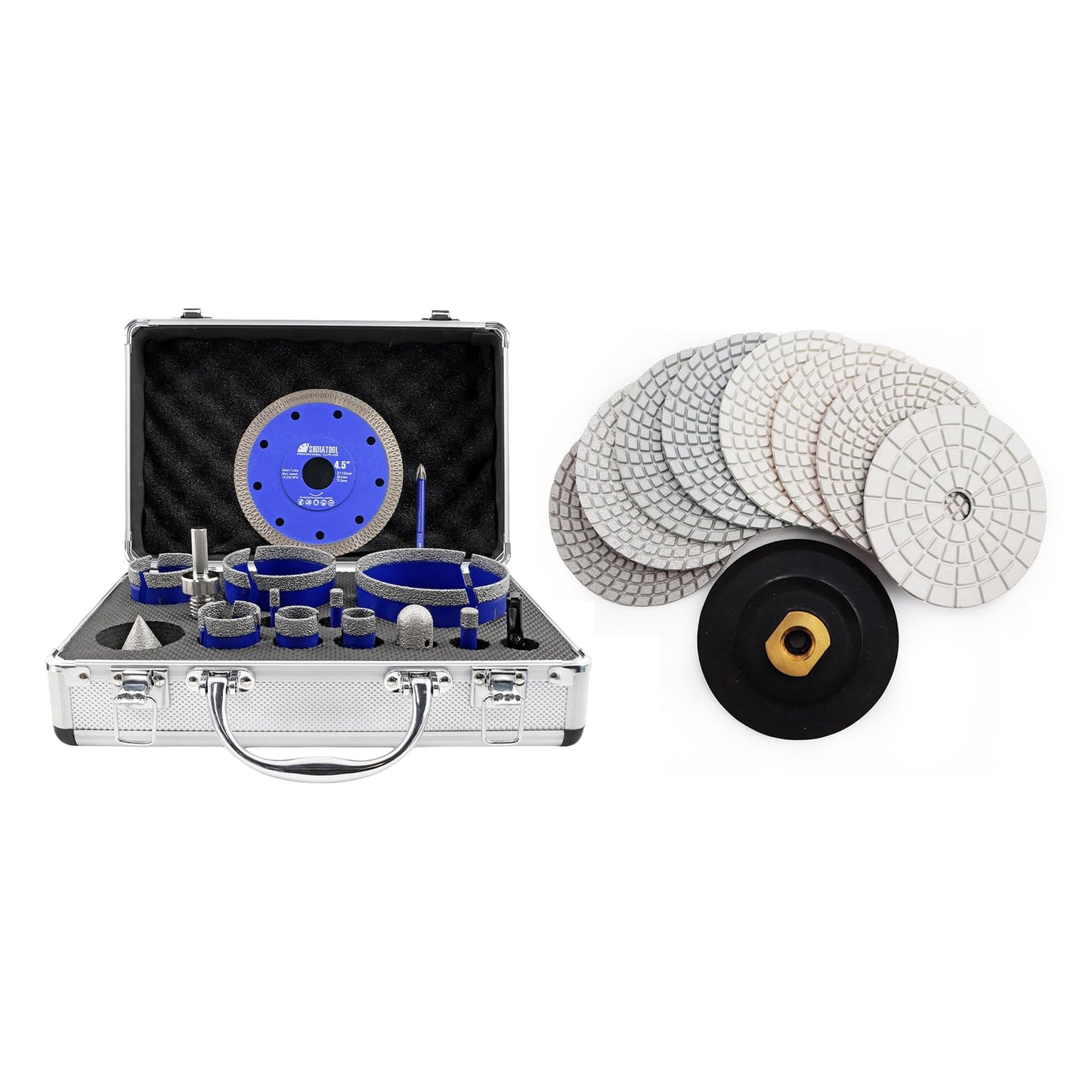 SHDIATOOL Diamond Tile Drill Bits Kit 15pcs, Porcelain Hole Saw Sets, Core Bits Cutter for Drilling Ceramic Marble Granite (6/8/10/20/25/35/50/75/100/20MM/2/SDS/HEX/6MM/4.5”)