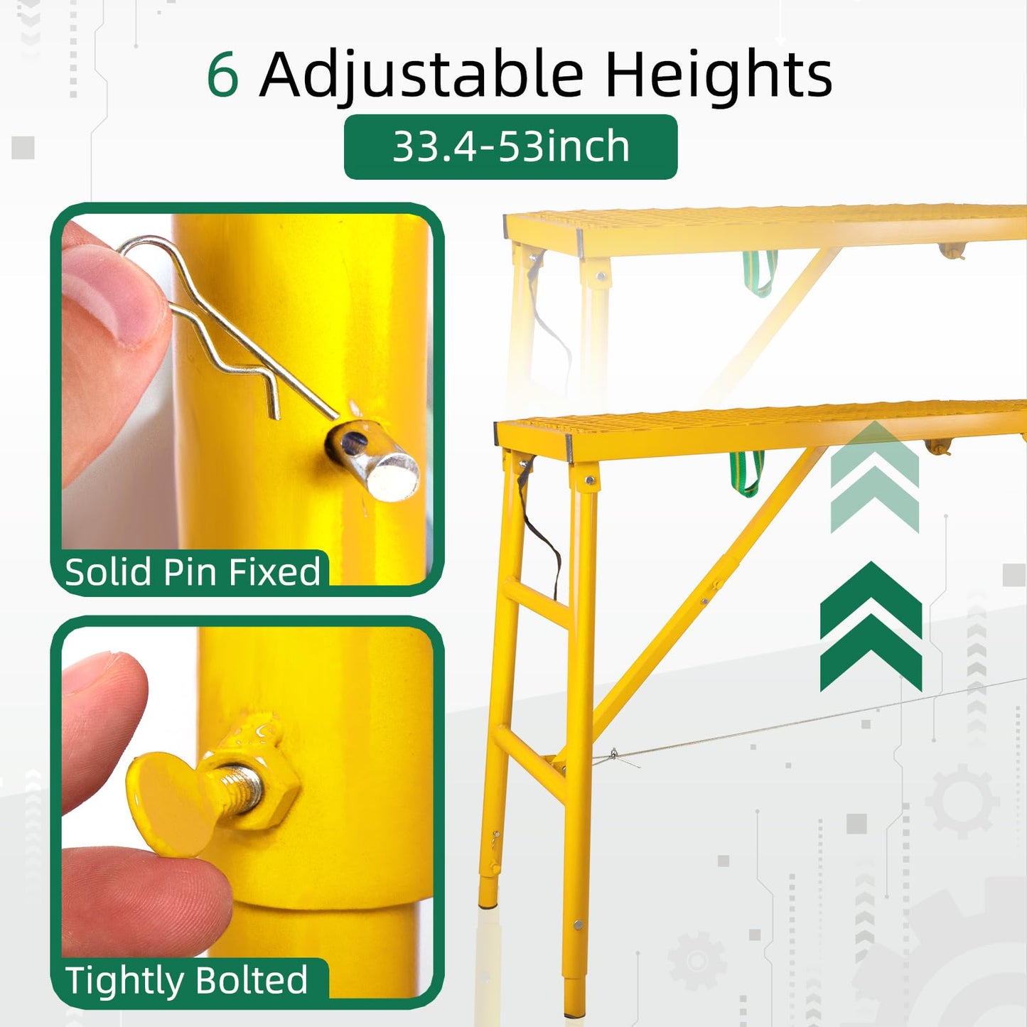NETRCRHOM Folding Scaffolding Platform, 71(L) x15.7(W) x51(H)''770 Lbs, Adjustable Steel Industrial Step Ladders, Portable Heavy Duty Work Platform for Construction Sites and Renovations