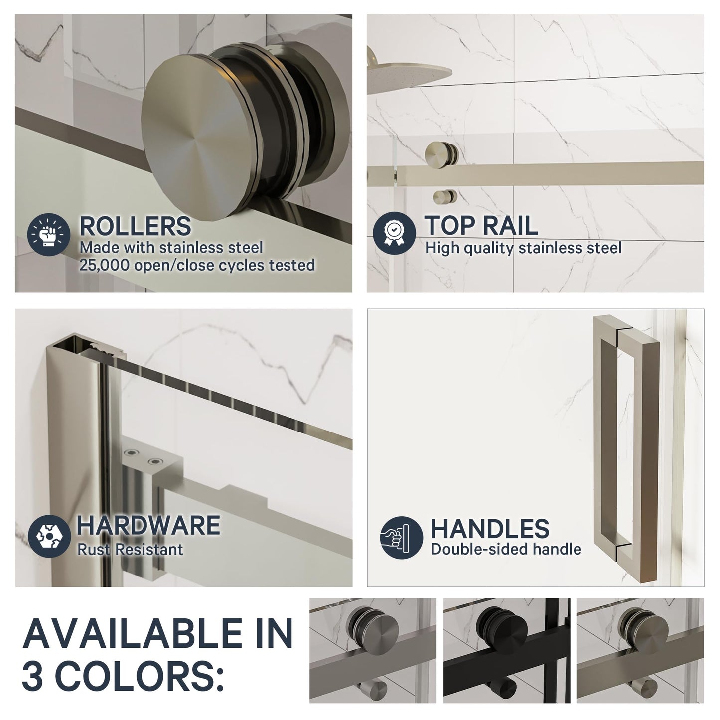 Semi-Frameless Sliding Shower Door – 56-60" x 70”, Tempered Glass Shower Door, Corrosion Resistant Hardware, Smooth Glide Rollers, Reversible Installation, Leak-Proof Magnetic Lock (Brushed Nickel)