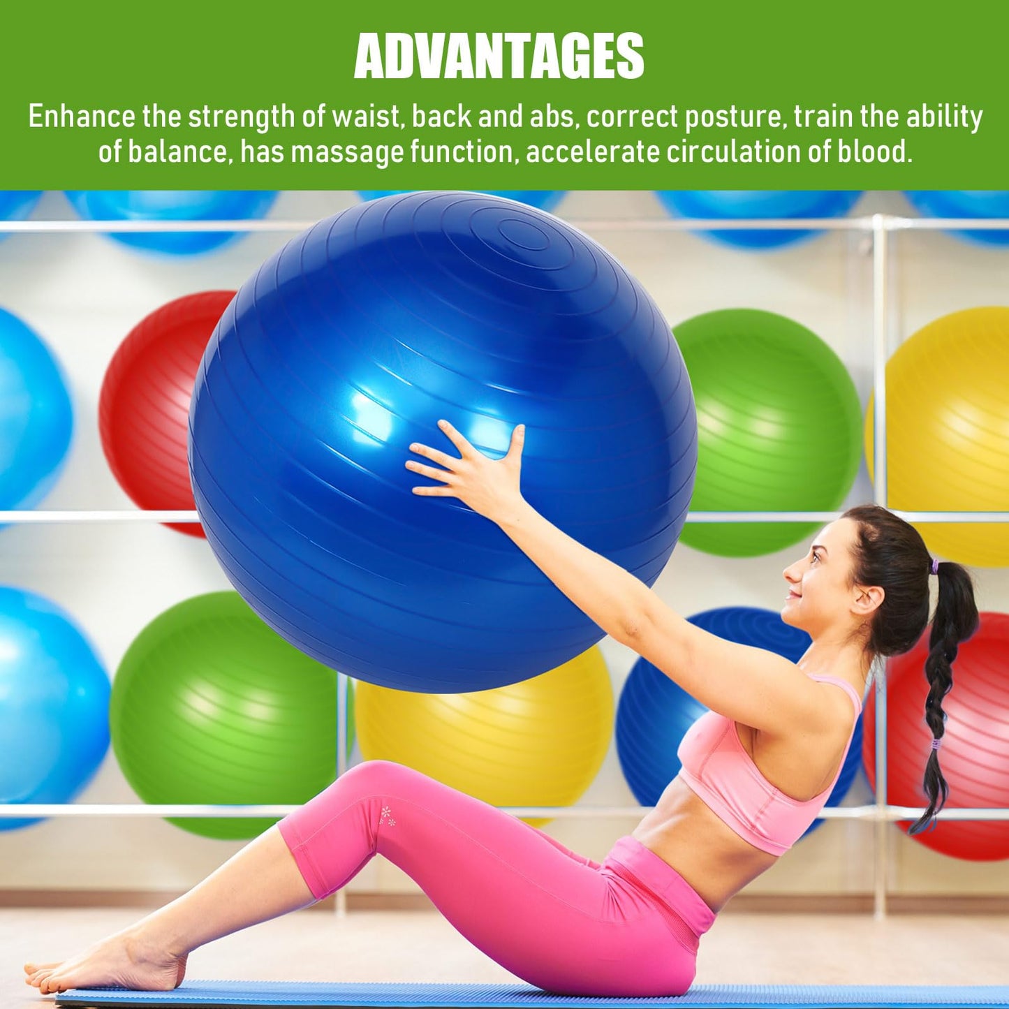 Leyndo 4 Pcs 26 Inch Yoga Exercise Ball Pilates Pregnancy Birthing Fitness Ball with Quick Pump Anti Burst for Improved Posture, Balance, Yoga, Pilates, Training(Bright Color)