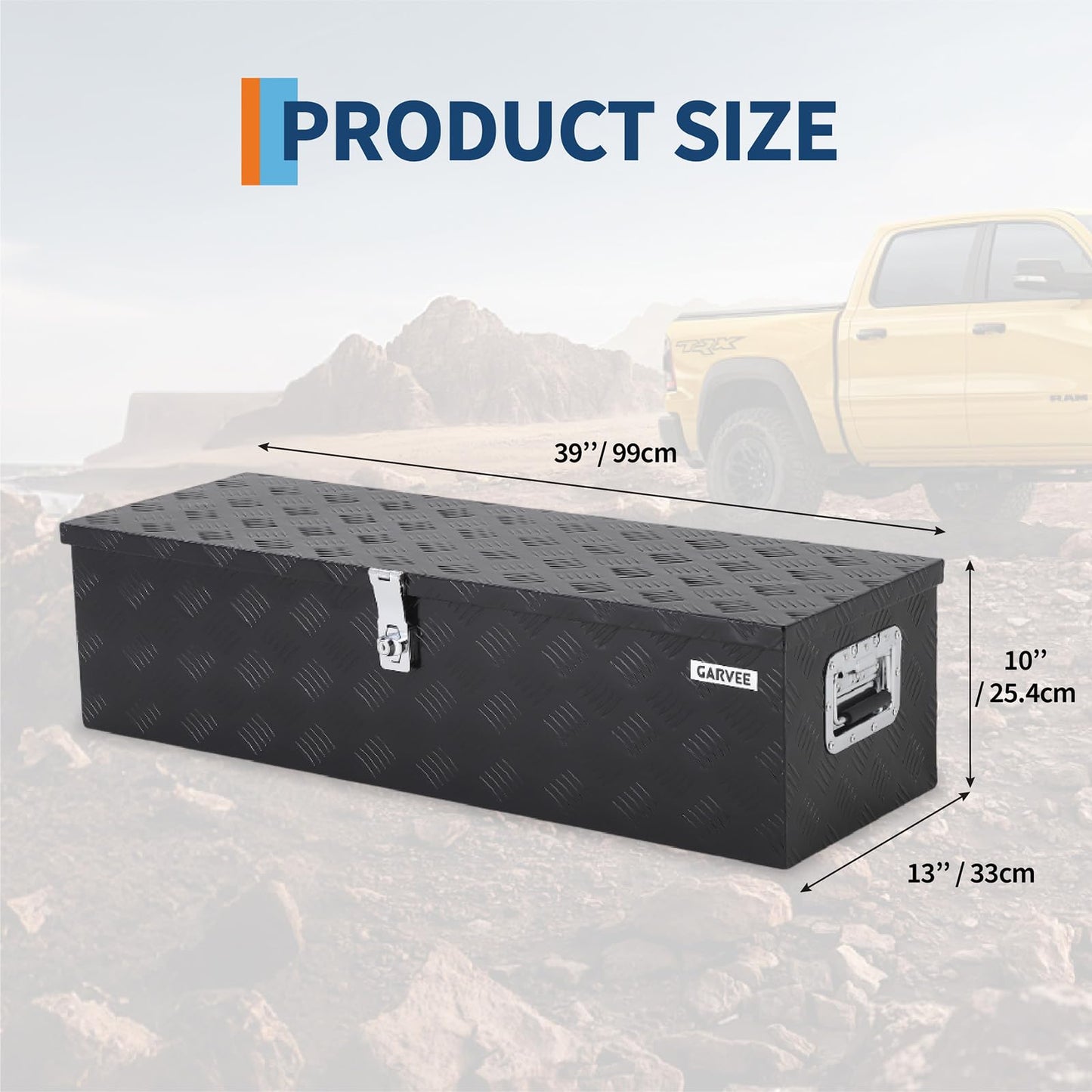 EliteEdge Heavy Duty Aluminum Truck Bed Tool Box with Lock, Diamond Plate Tool Chest Storage Organizer with Side Handles for Pickup Trucks, RV, Trailers, Black, 39 x 13 x 10 Inches