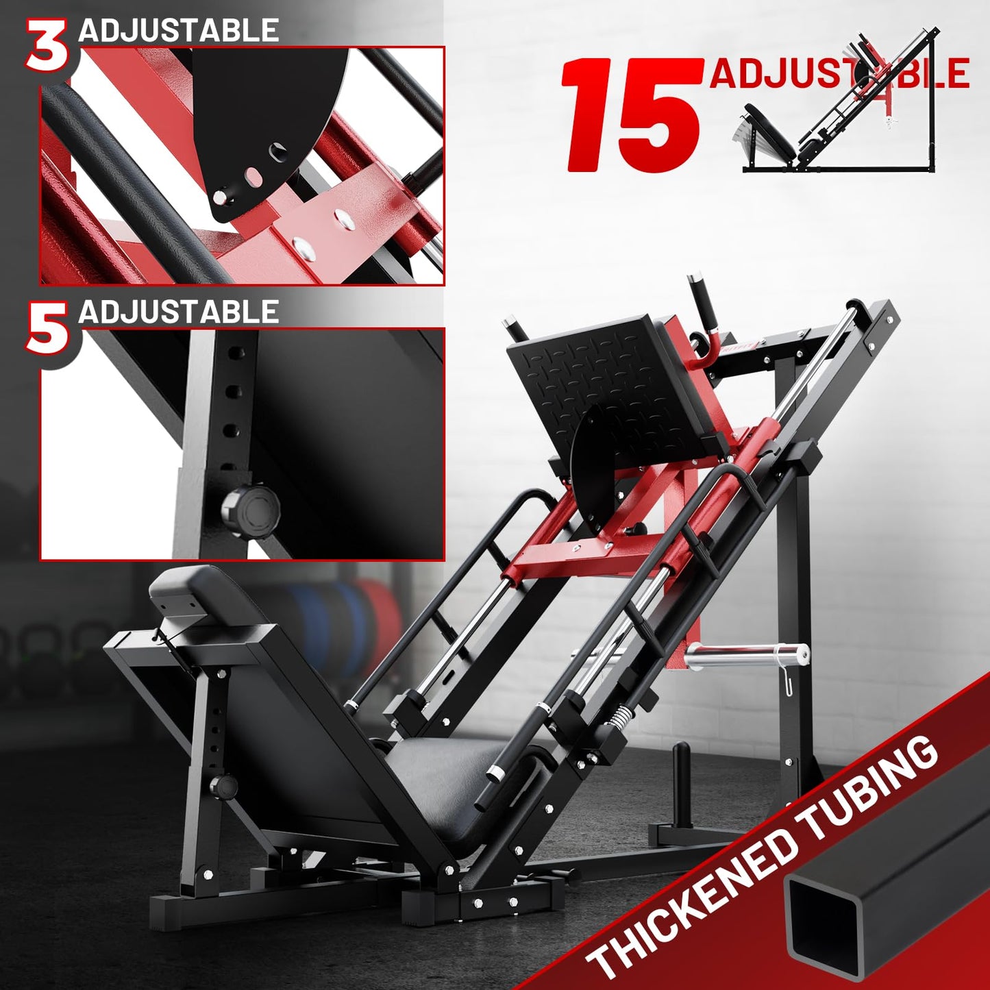 RitFit Leg Press Hack Squat Machine, Professional Adjustable Leg Press Machine for Home Gym with Linear Bearing, Full Lower Body Workout with Weight Storage (Red)