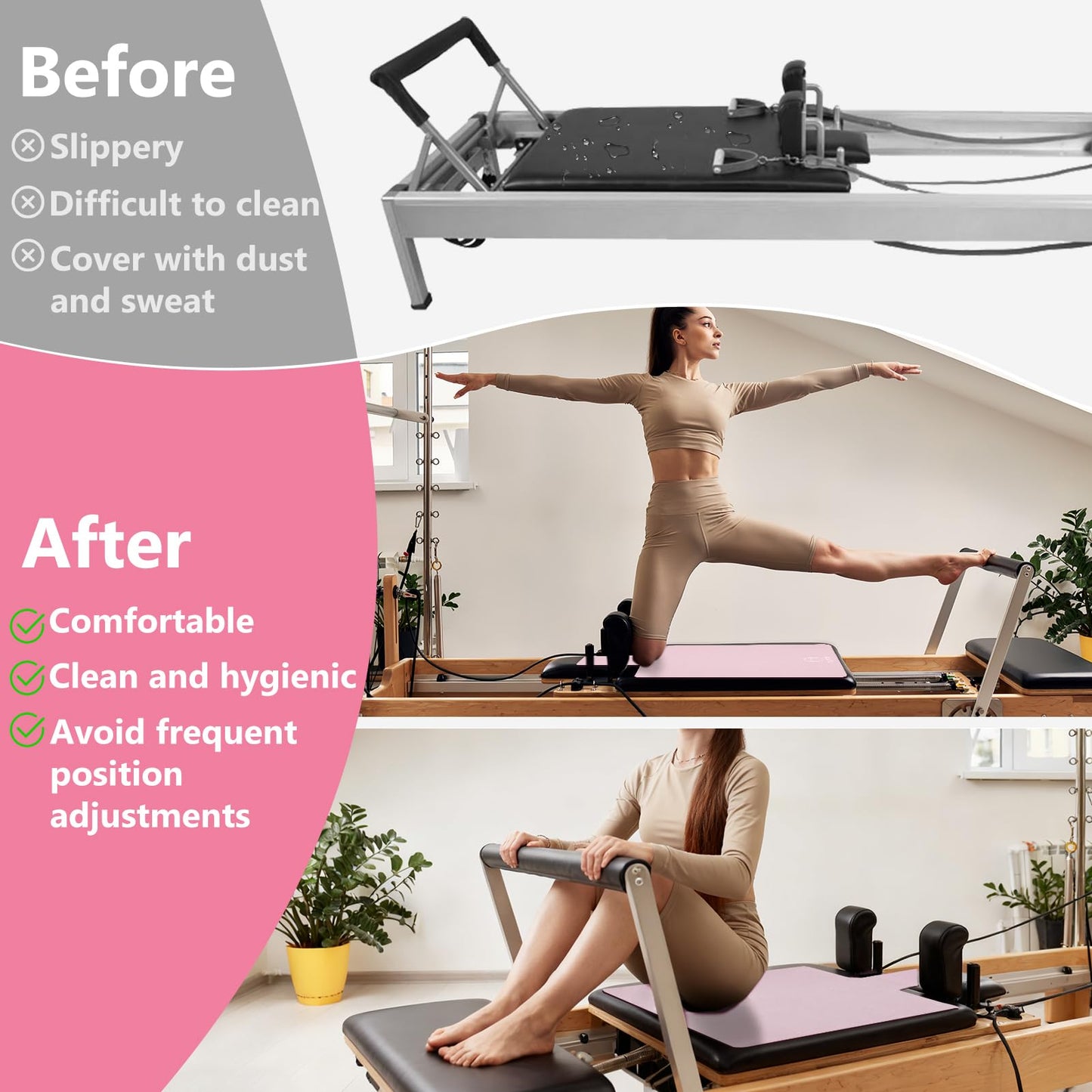 Non-Slip Pilates Reformer Mat, 2mm Thick Pilates Reformer Machine Cover Mat, 39" x 24" Foldable Washable Absorb Sweat Accessory for Home, Studio, Gym Fitness (Pink)